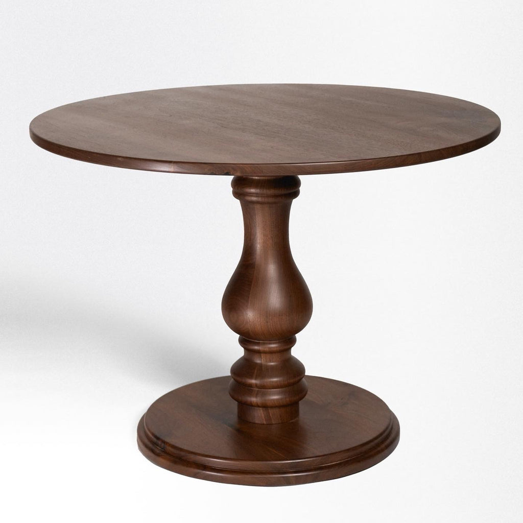 Black Walnut dining table with lathe turned base handcrafted by Hunt & Noyer in Michigan