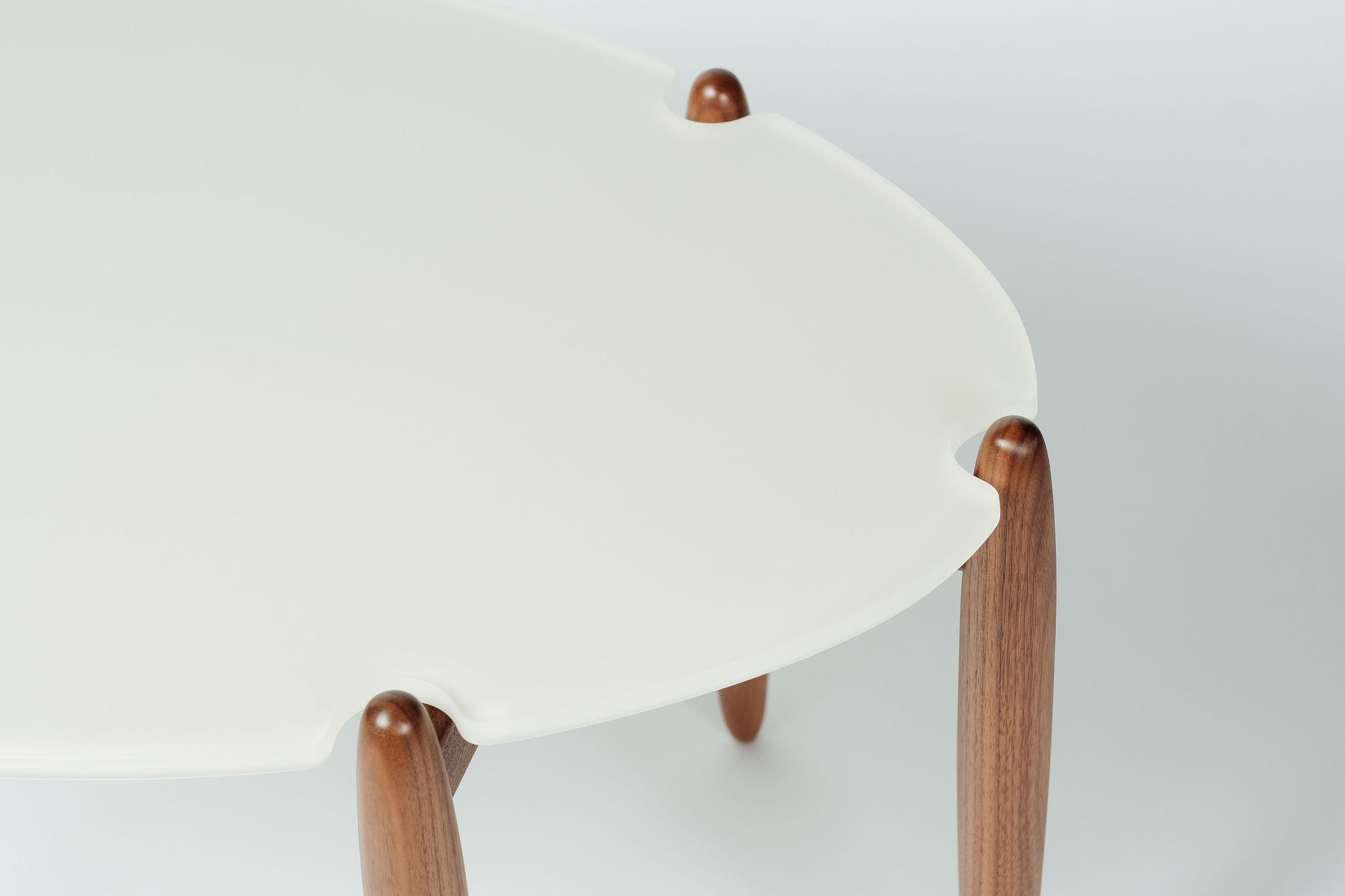 Ray midcentury modern walnut wood acrylic accent table handcrafted by Hunt & Noyer in Michigan