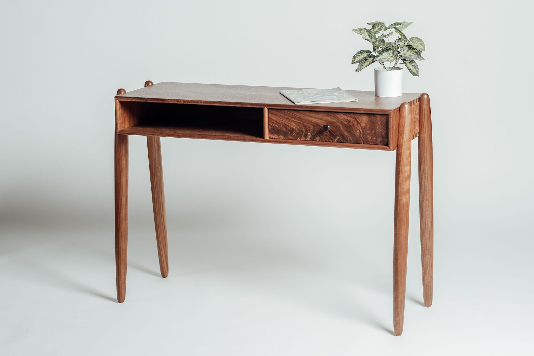 Solomon midcentury modern walnut wood Console Desk handcrafted by Hunt & Noyer in Michigan