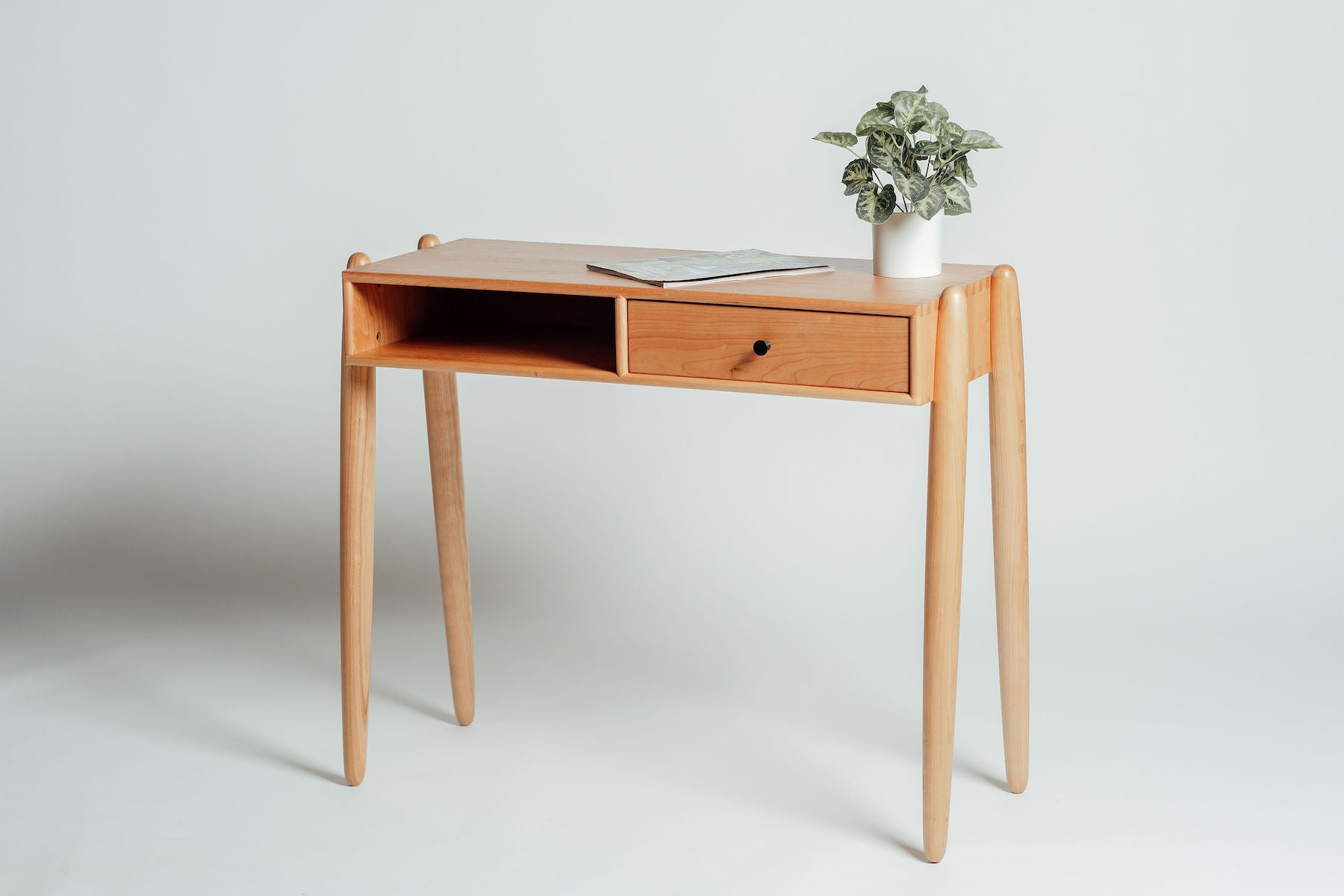 Solomon midcentury modern cherry wood Console Desk handcrafted by Hunt & Noyer in Michigan