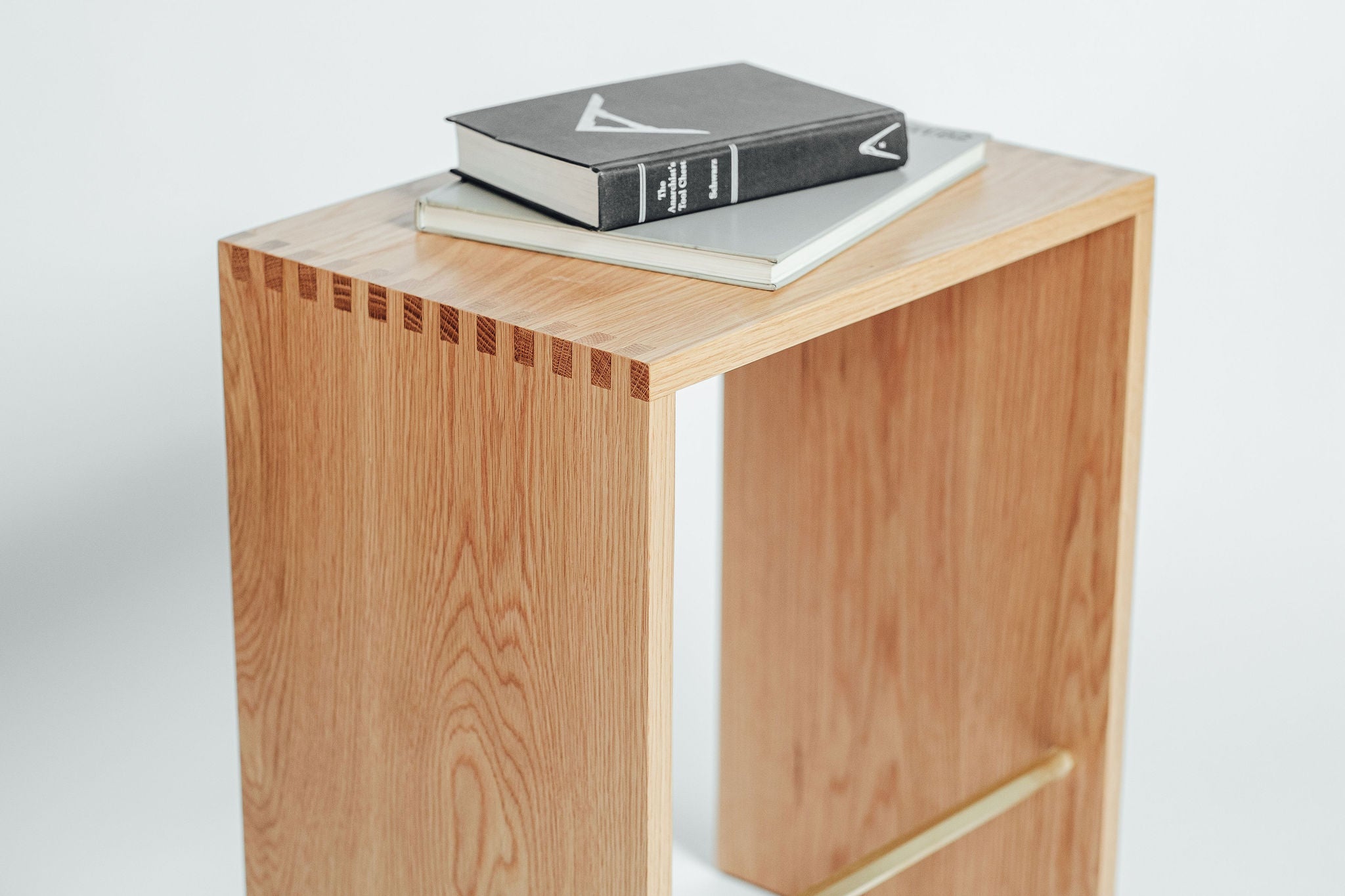 Heywood midcentury modern white oak wood side table handcrafted by Hunt & Noyer in Michigan