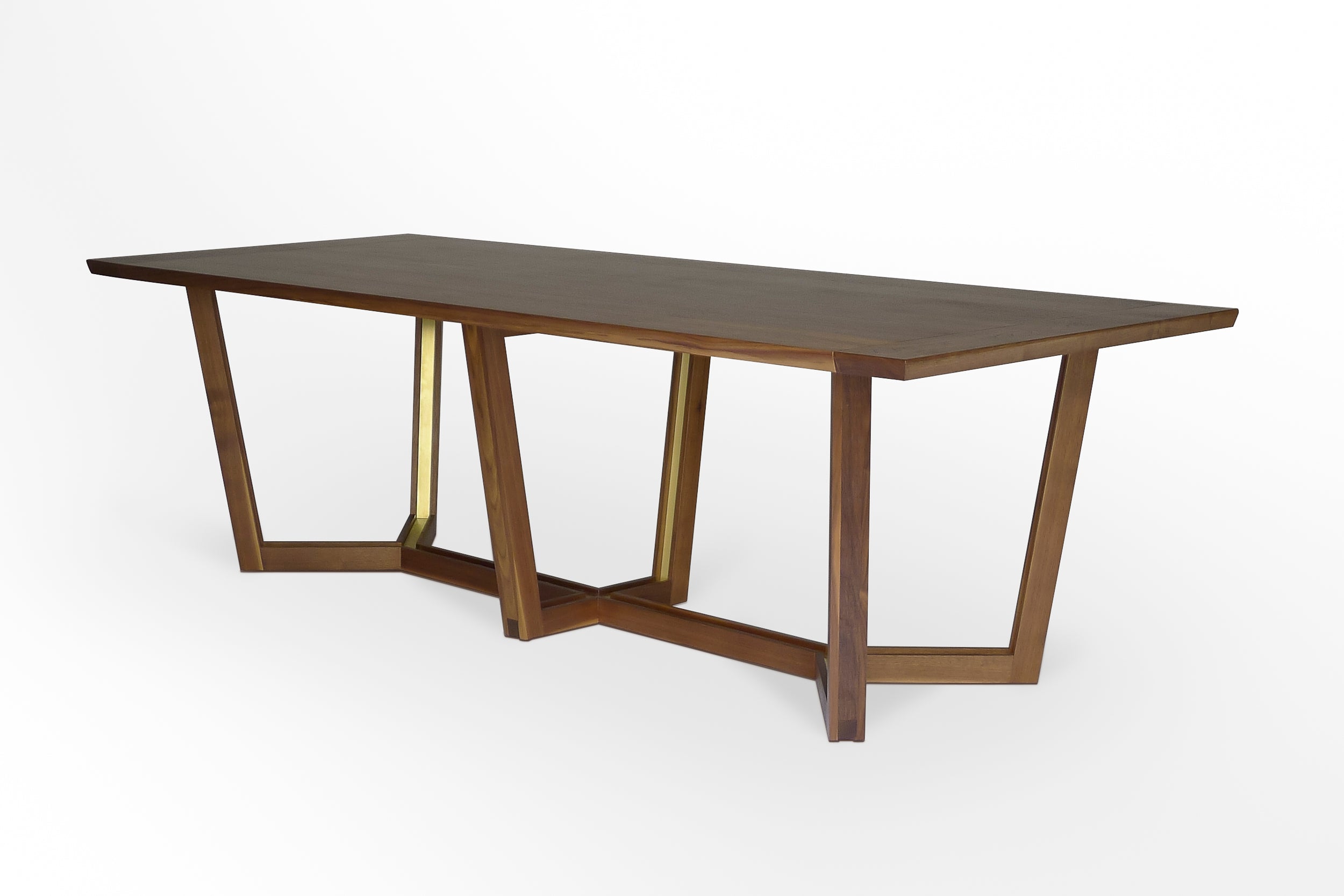 Boulevard midcentury modern walnut brass Dining Table handcrafted by Hunt & Noyer in Michigan