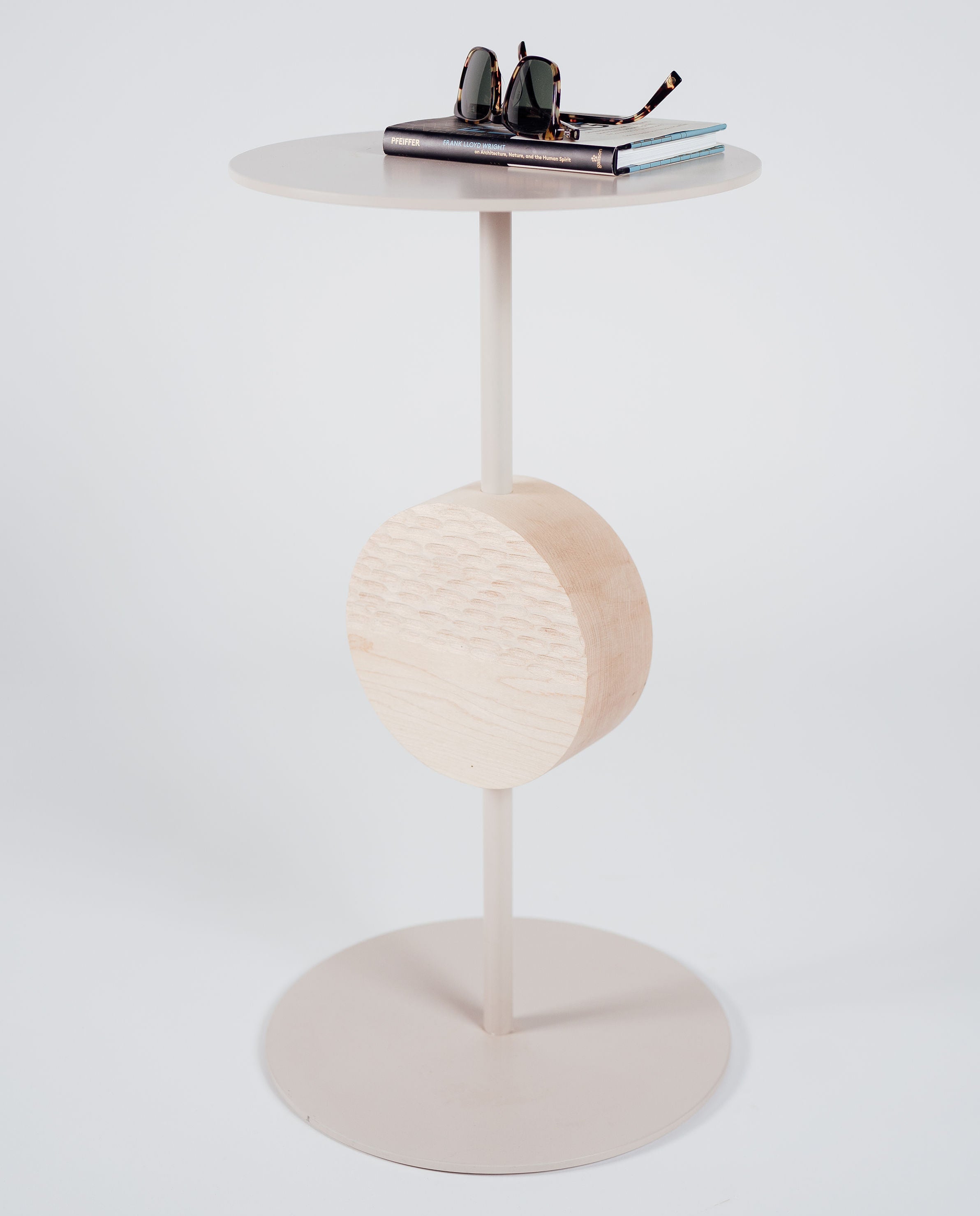 Enoki midcentury modern maple and steel side table handcrafted by Hunt & Noyer in Michigan