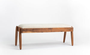 Solomon midcentury modern upholstered walnut wood bench handcrafted by Hunt & Noyer in Michigan